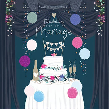 KIUB - GRANDE CARTE FELICITATION POUR VOTRE MARIAGE GATEAU