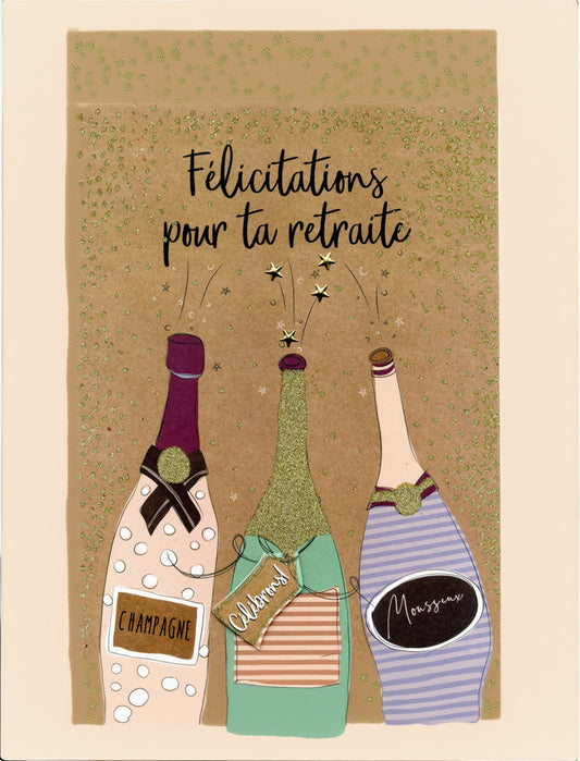 GIGANTIC - GRANDE CARTE DE SOUHAIT FELICITATION POUR TA RETRAITE BOUTEILLES