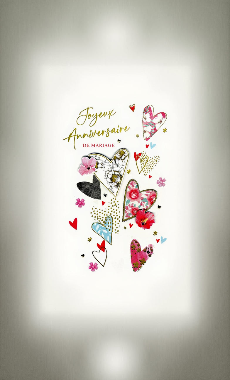 GIGANTIC- GRANDE CARTE DE SOUHAIT JOYEUX ANNIVERSAIRE MARIAGE COEURS