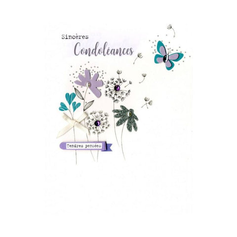 CARTE SOUH - CONDOLEANCES -FLEURS/PAPILLONS