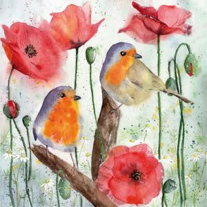 SERVIETTE DE TABLE - COQUELICOT & OISEAUX