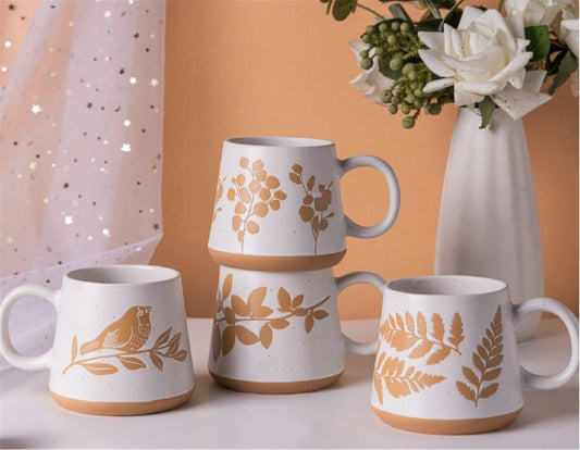 TASSE EN GRES 14 oz FLORALE/OISEAU 4CHX