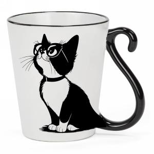 TASSE QUEUE CHAT- CHAT NOIR ET BLANC