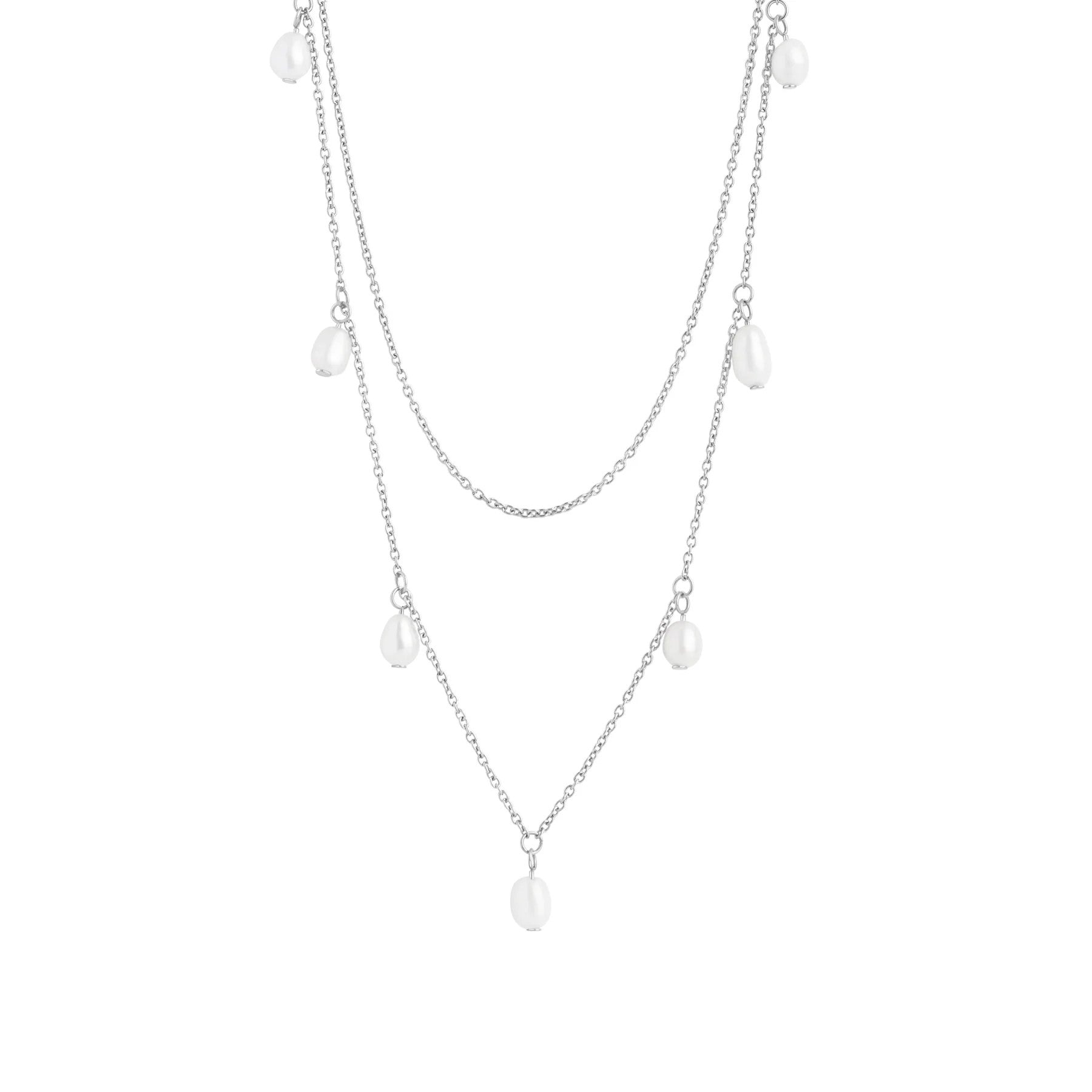 COLLIER "FELICIA" 15" ARGENT AVEC PERLES