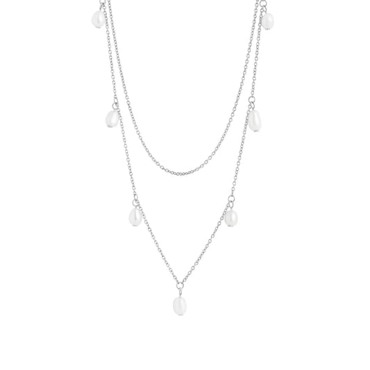 COLLIER "FELICIA" 15" ARGENT AVEC PERLES