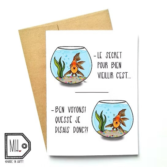 CARTE DE SOUHAIT - BIEN VIEILLIR POISSON ROUGE