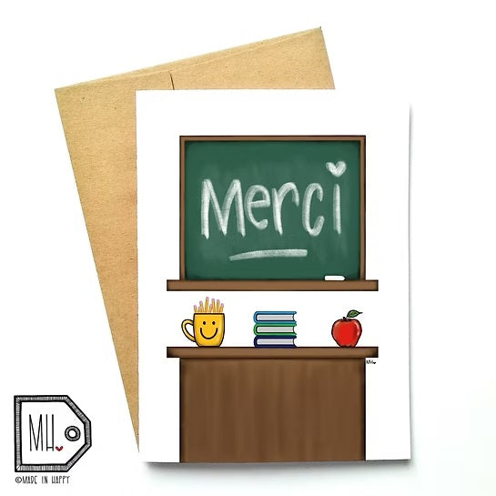 CARTE DE SOUHAIT - MERCI SUR UN TABLEAU VERT