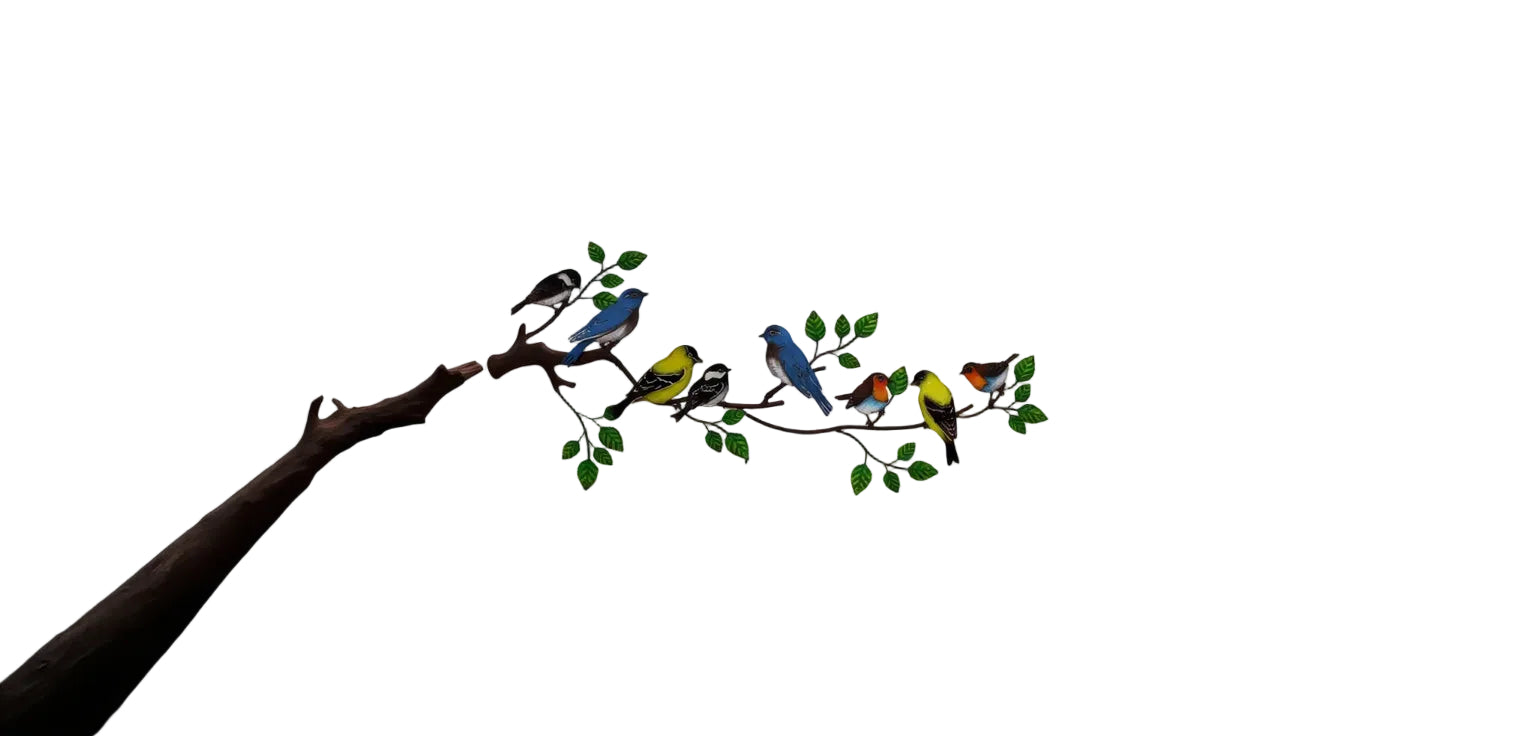 DECORATION EN  METAL OISEAUX SUR BRANCHE 31.5 X 15"