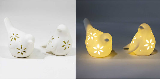 OISEAU LUMIERE LED PORCELAINE  BLANC 5 X 4" 2CHX