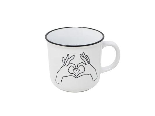 TASSE 14OZ BLANC  MAINS EN COEUR