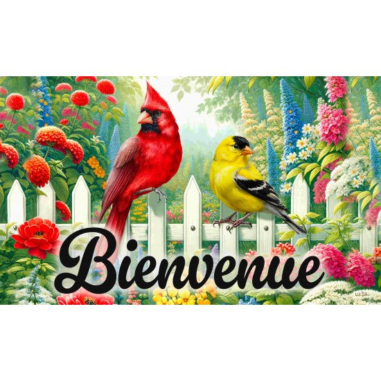 TAPIS 30 X 18"-  BIENVENUE CARDINAL& CHARDONNERET
