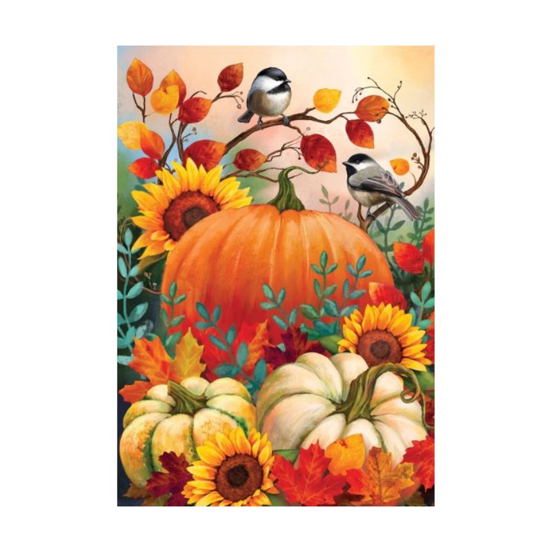 DRAPEAU 28 X 40" "CITROUILLE & MESANGES "