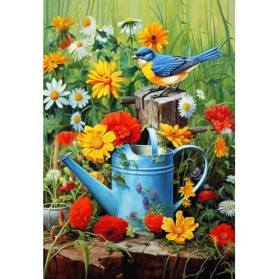 DRAPEAU 28 X 40"- MERLE BLEU DANS LE JARDIN