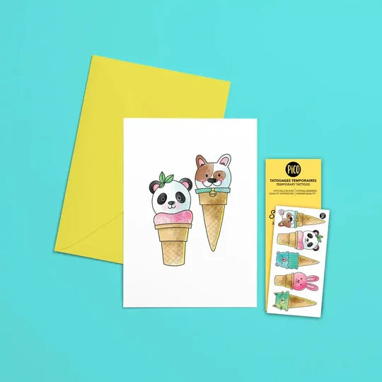 CARTE DE SOUHAIT + TATOOS -   CORNET ANIMAUX