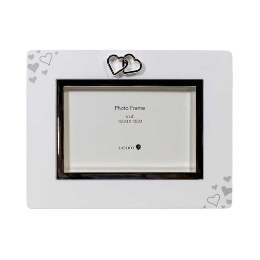 CADRE PHOTO 4 X 6" DOUBLE COEUR BLANC