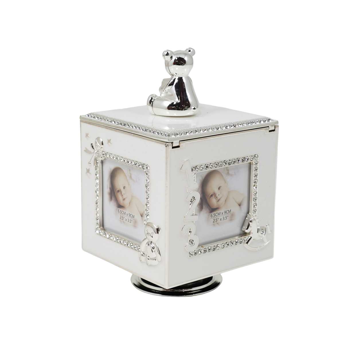 BOÎTE MUSIQUE PHOTO 3 X 3" OURSON BLANC