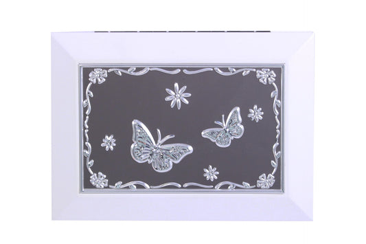 BOITE A BIJOUX 2TONS PAPILLONS GRIS/BLANC