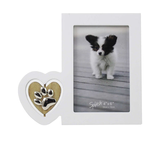 CADRE PHOTO 4 X 6" BLANC PATTE DE CHIEN DANS COEUR