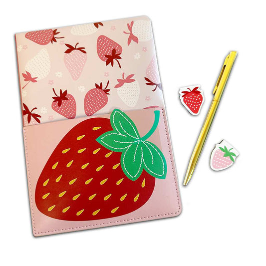 ENSEMBLE JOURNAL + STYLO + 2 AIMANTS - FRAISE