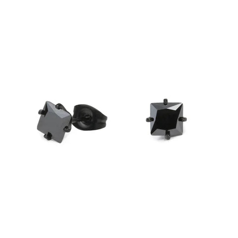 MIA - PAIRE BOUCLE D'OREILLE CZ CARRE 6MM ACIER