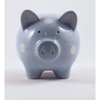 TIRELIRE COCHON BLEU POINT BLANC