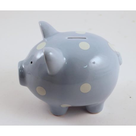 TIRELIRE COCHON BLEU POINT BLANC