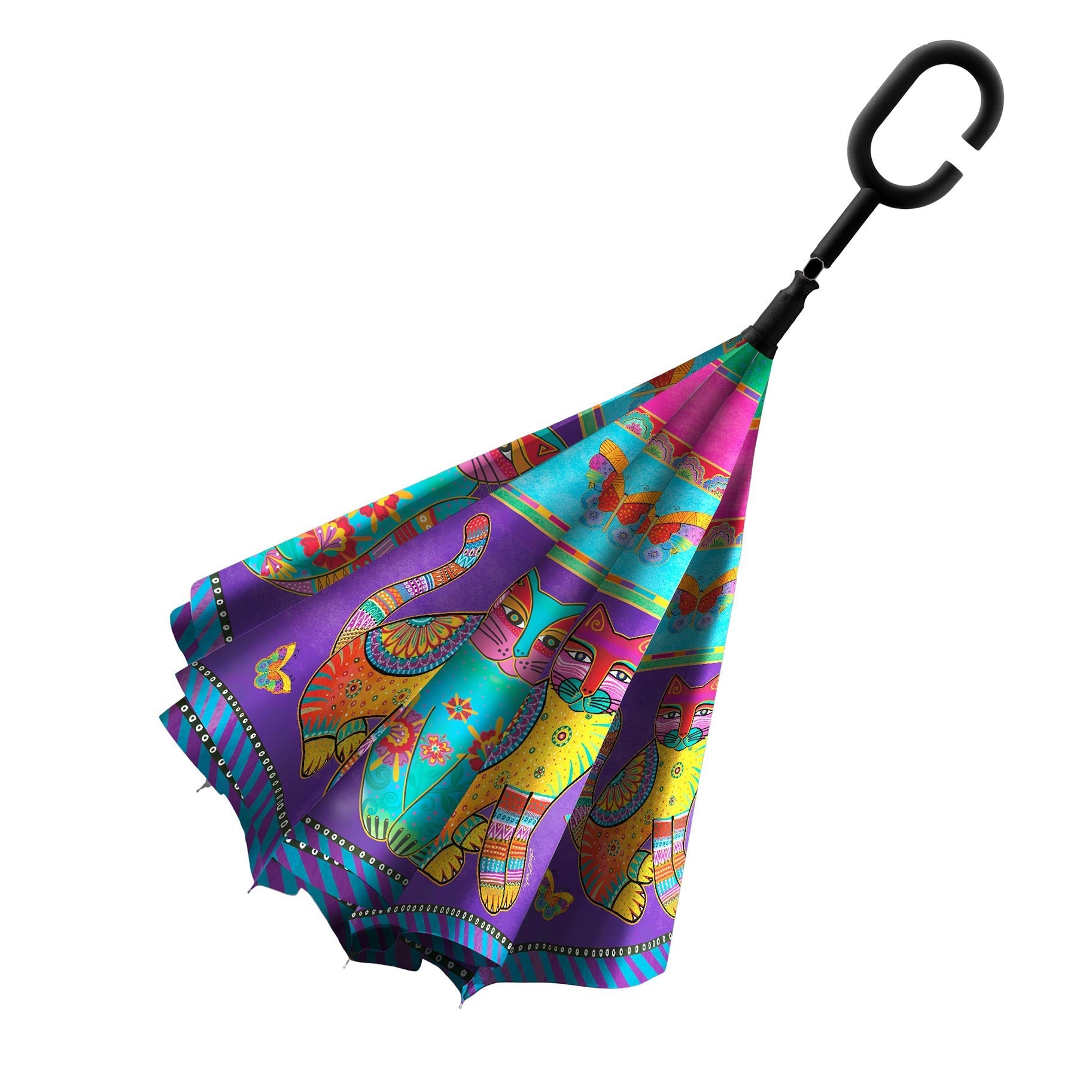 RAIN CAPER - PARAPLUIE REVERSIBLE "CHAT& PAPILLON LAUREL BURCH"