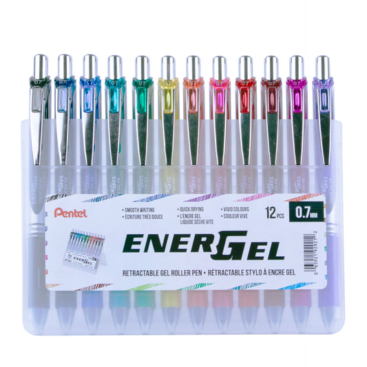 PACKET DE 12 STYLOS À BILLE RÉTRACTABLE "ENERGEL" 0.7MM