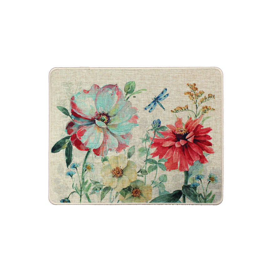 NAPPERON POLY 14 X 19"  FLEURS & LIBELLULE