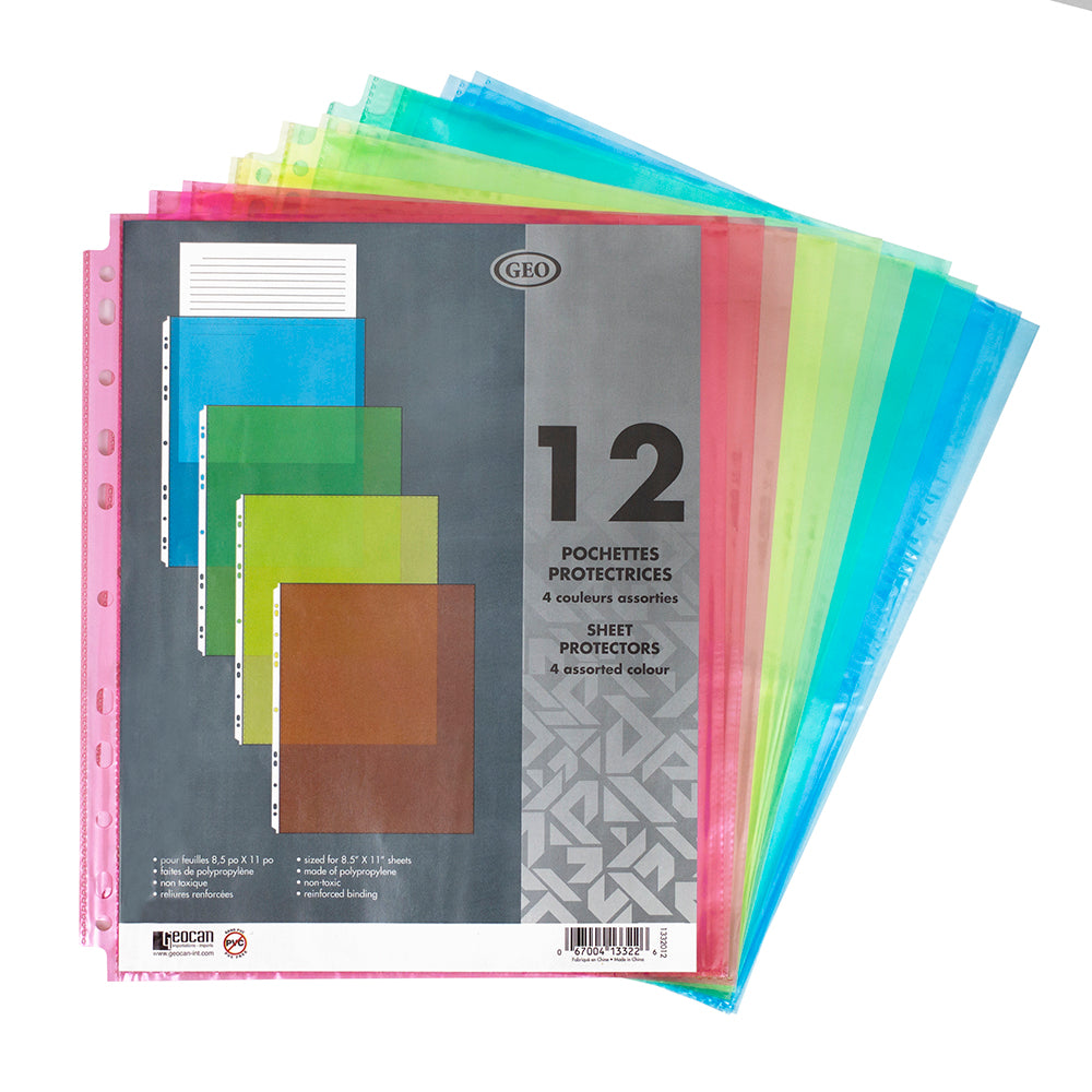 SCOLAIRE PAPETERIE - PROTÈGE-FEUILLES "GEO" DE COULEUR @12