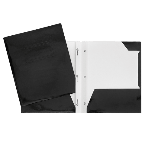 SCOLAIRE PAPETERIE - COUVERTURE LAMINÉ 2 POCHETTES & 3 ATTACHES NOIR