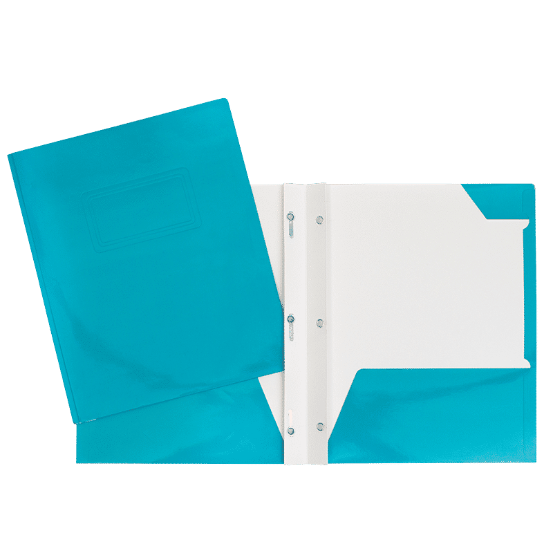 SCOLAIRE PAPETERIE - COUVERTURE LAMINÉ 2 POCHETTES & 3 ATTACHES TURQUOISE