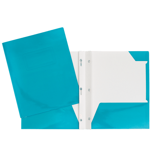 SCOLAIRE PAPETERIE - COUVERTURE LAMINÉ 2 POCHETTES & 3 ATTACHES TURQUOISE