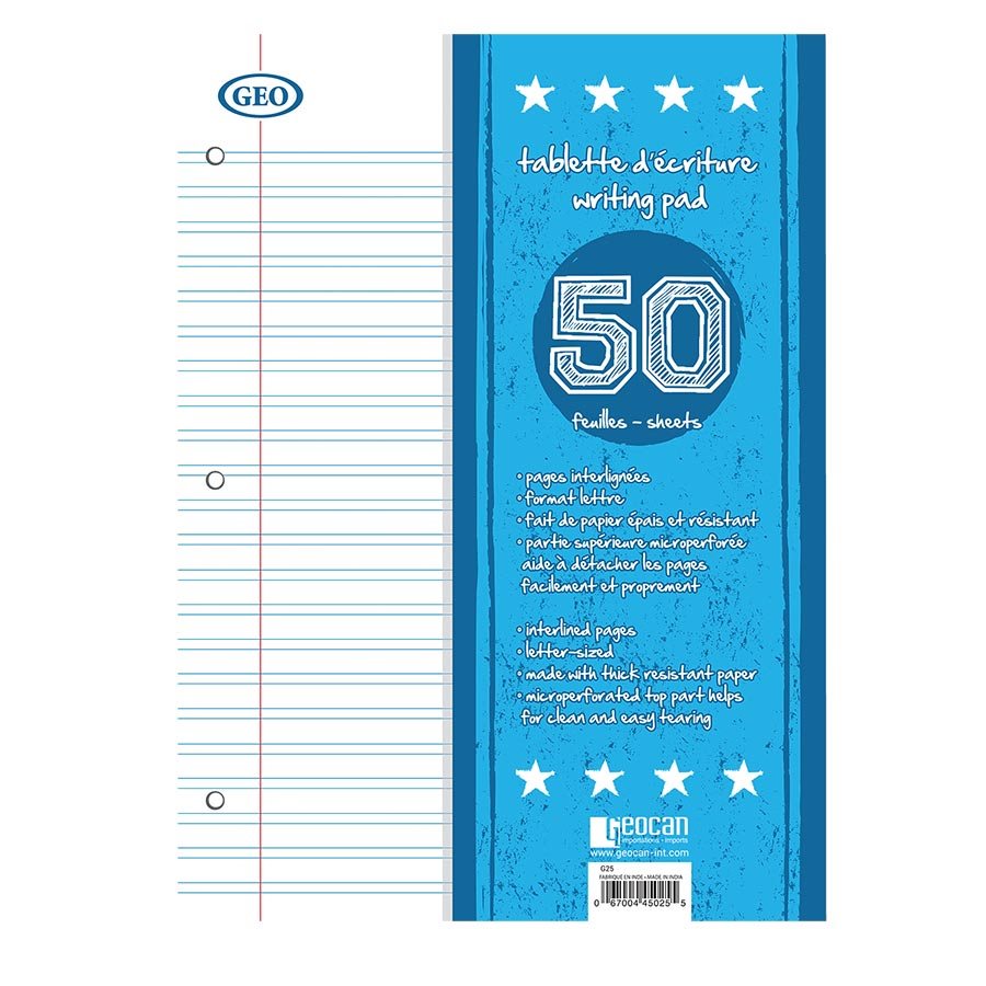 SCOLAIRE PAPETERIE - TABLETTE INTERLIGNÉ  8½ X 11 @2