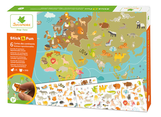 SYCOMORE - STICK'N FUN - 5 CARTES DU MONDE