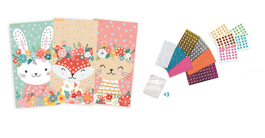 STICK'N FUN - 3 MINI MOSAIQUES - ANIMAUX DOUX