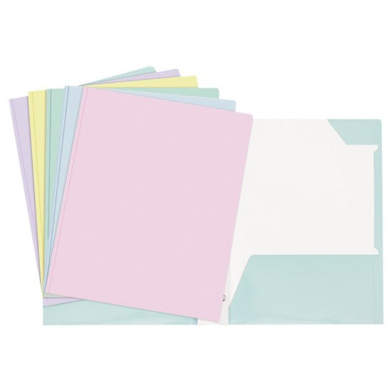 SCOLAIRE PAPETERIE - COUVERTURE 2 POCHETES +3ATTACHES LAMINIÉ PASTEL