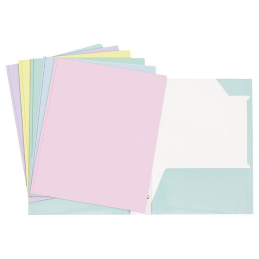 SCOLAIRE PAPETERIE - COUVERTURE 2 POCHETES +3ATTACHES LAMINIÉ PASTEL