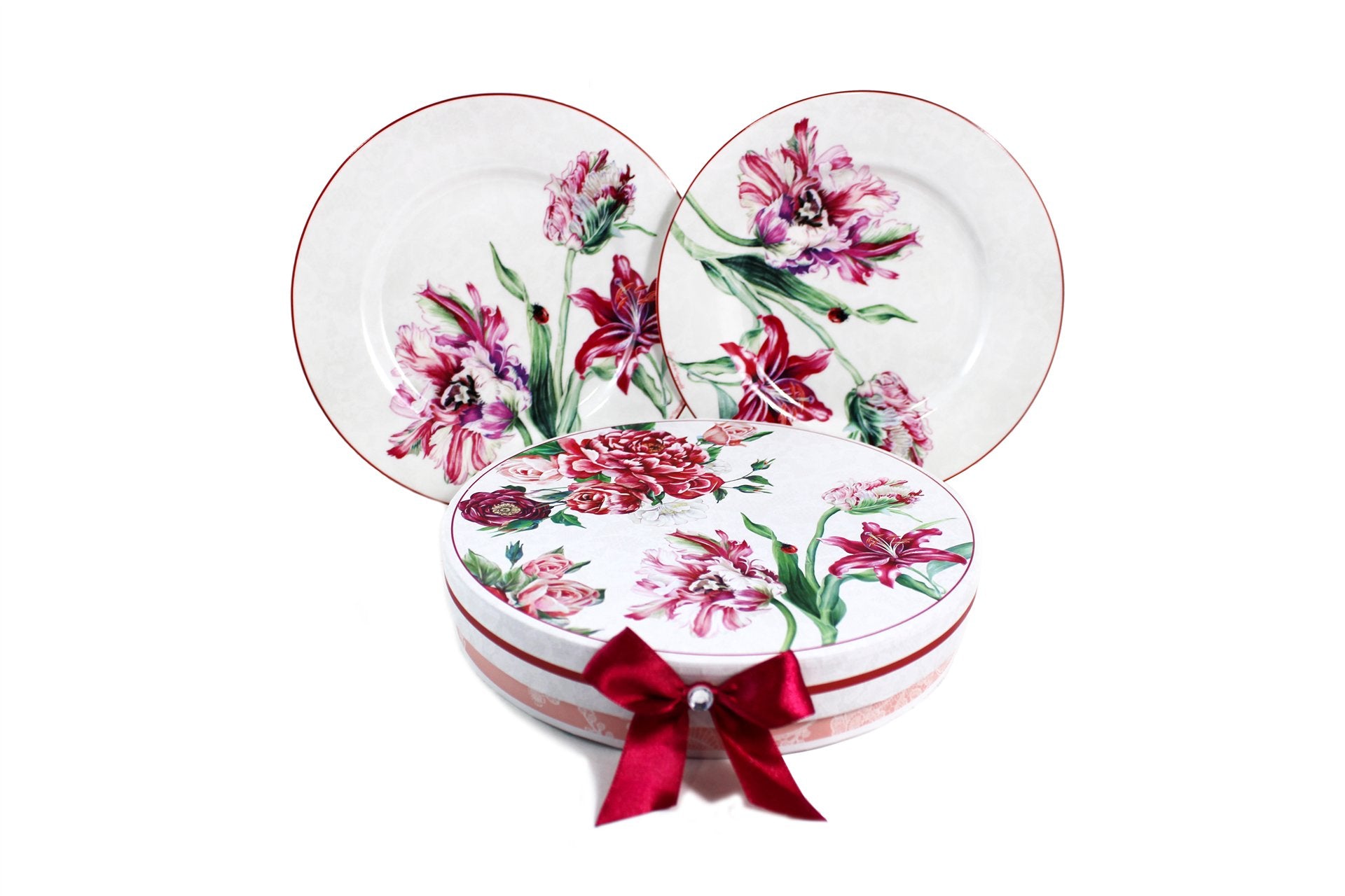 ENS 2 ASSIETTES AVEC BOITE OEILLET/LYS