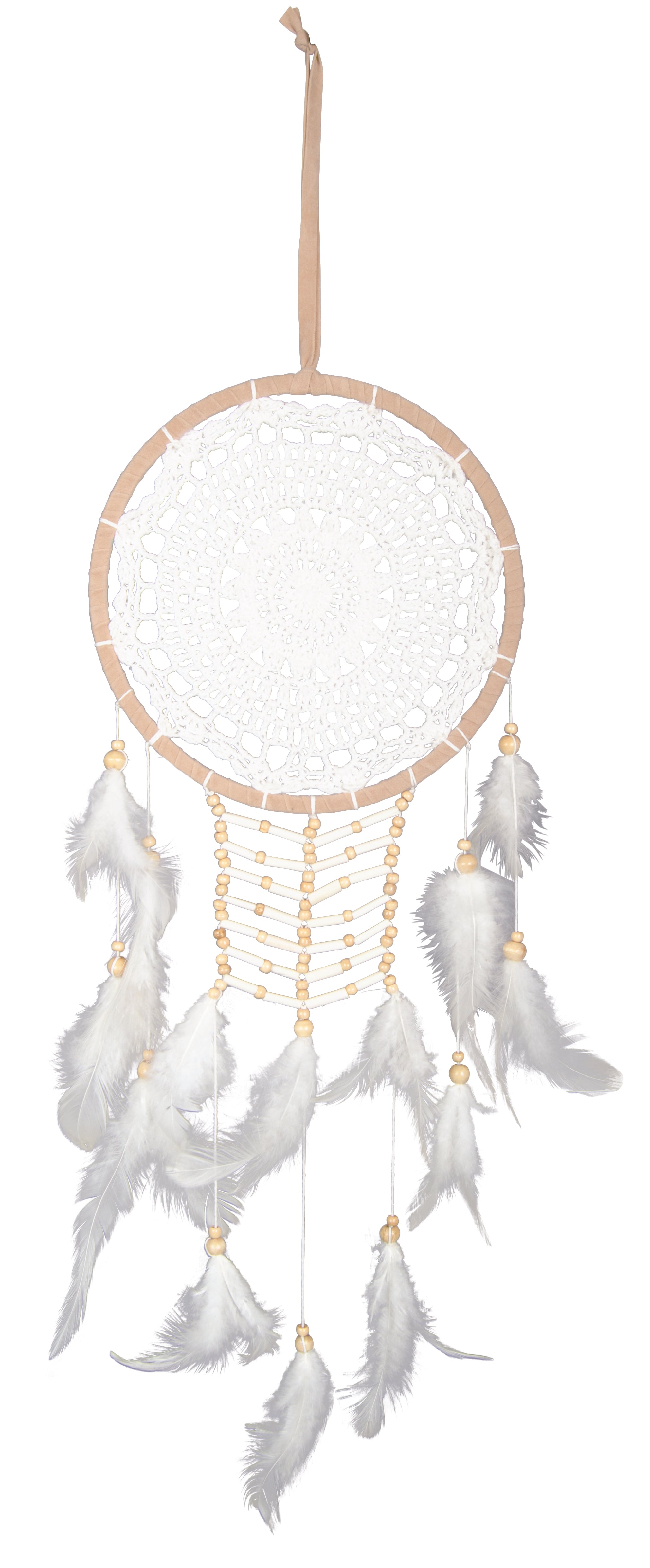 CAPTEUR DE RÊVES -  BRODERIE ET PLUMES IVOIRE