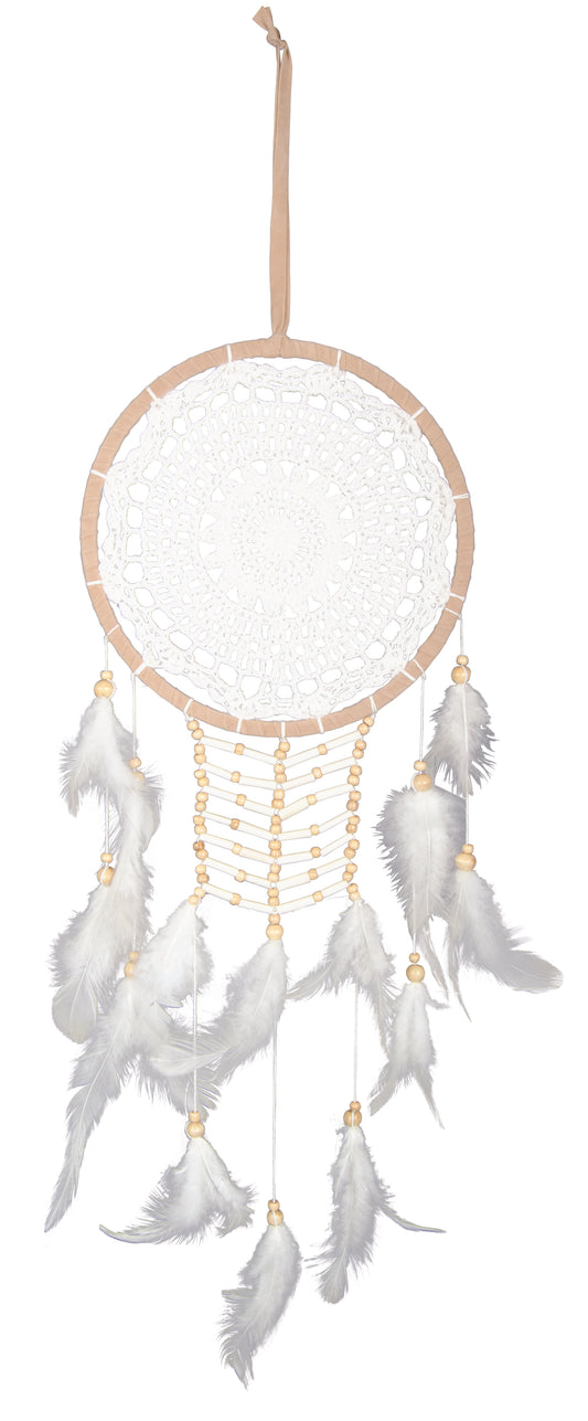 CAPTEUR DE RÊVES -  BRODERIE ET PLUMES IVOIRE