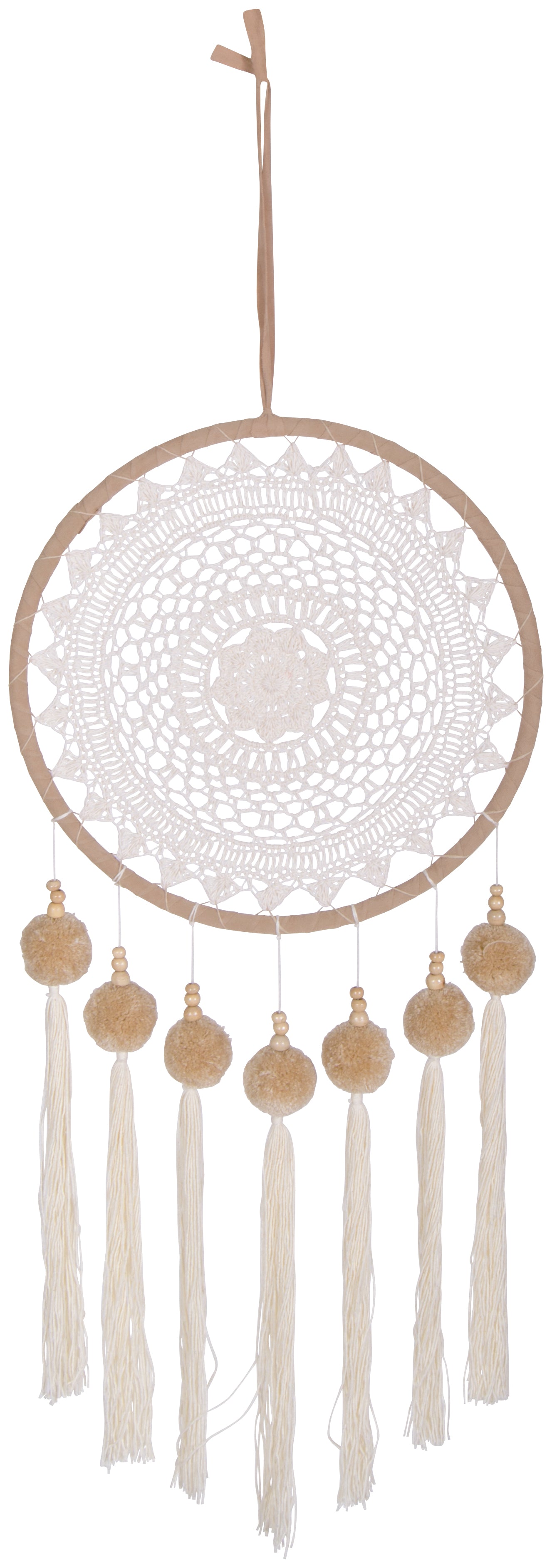 CAPTEUR DE RÊVES -  BRODERIE ET POMPONS CRÈME