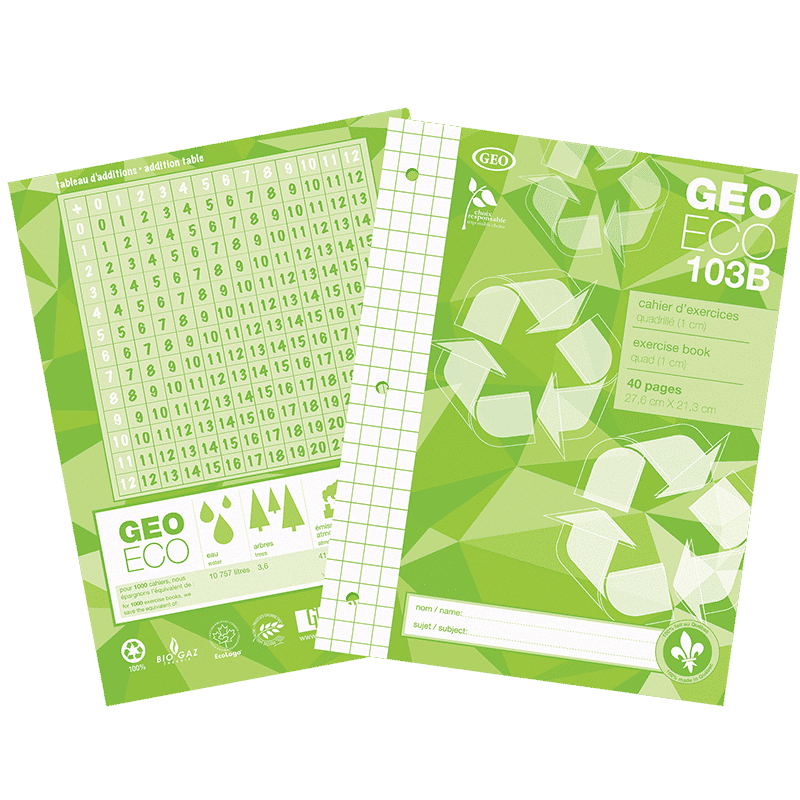 SCOLAIRE PAPETERIE - CAHIER EXERCICE "GEO ECO" QUADRILLE 1CM ASSORTI