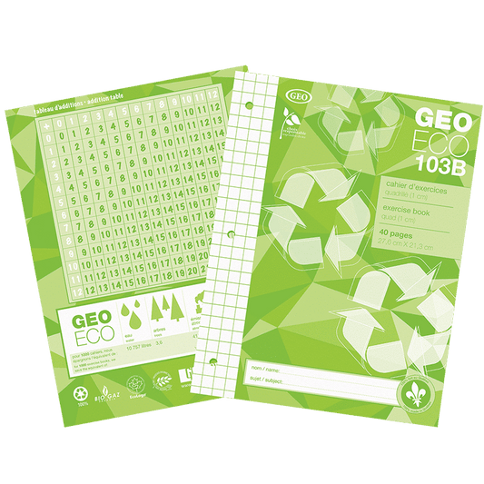 SCOLAIRE PAPETERIE - CAHIER EXERCICE "GEO ECO" QUADRILLE 1CM ASSORTI