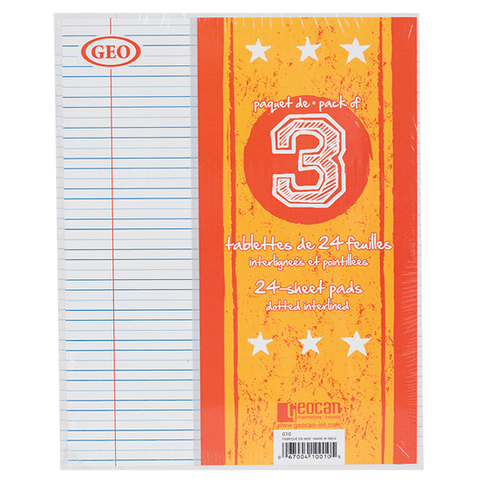 SCOLAIRE PAPETERIE - TABLETTE INTERLIGNÉ & POINTILLÉ 7X9" @3