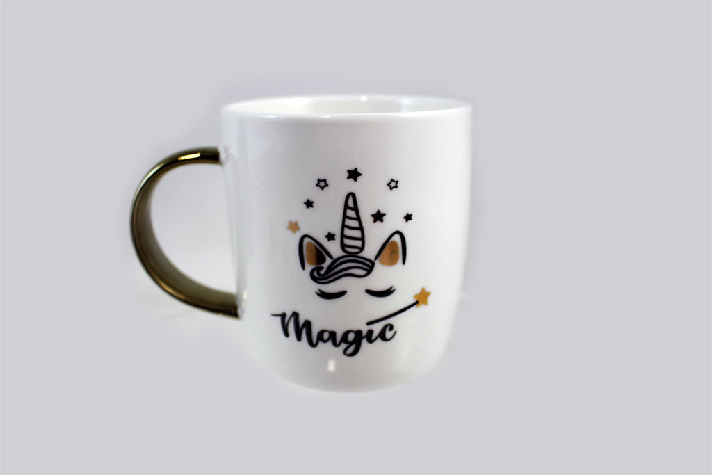 TASSE PORCELAINE LICORNE POIGNEE OR BL