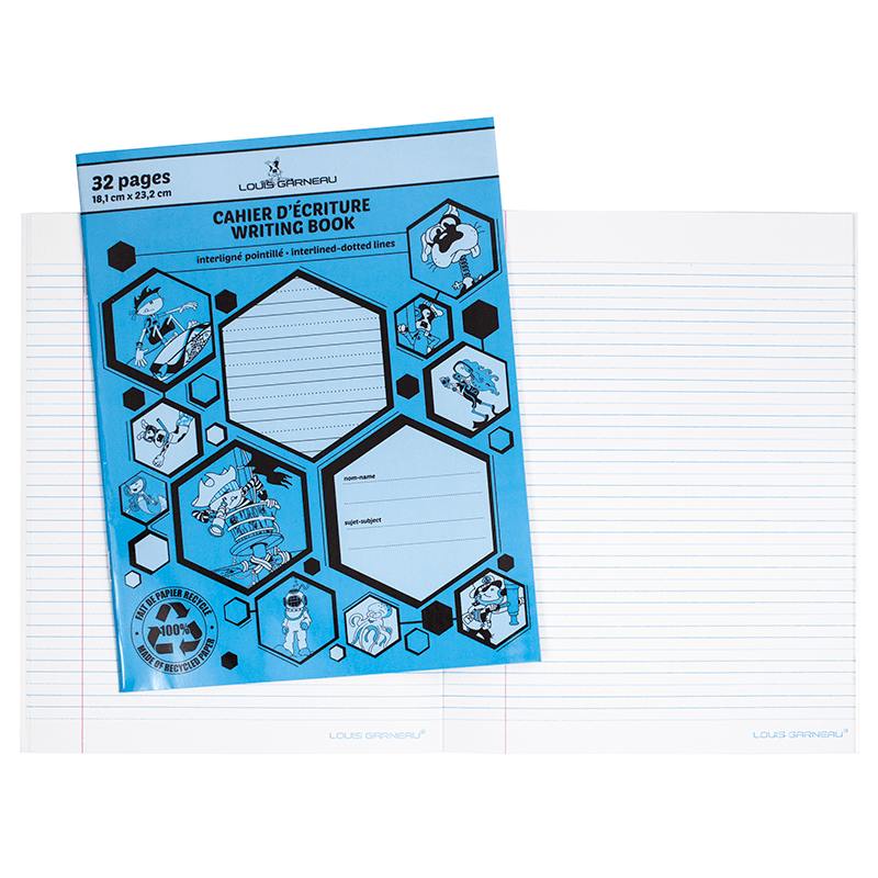 SCOLAIRE PAPETERIE - CAHIER D'ÉCRITURE "LG" INTERLIGNÉ/POINTILLÉ BLEU