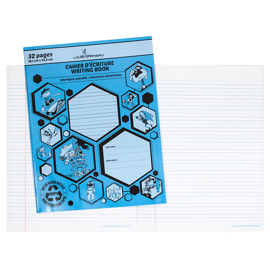 SCOLAIRE PAPETERIE - CAHIER D'ÉCRITURE "LG" INTERLIGNÉ/POINTILLÉ BLEU