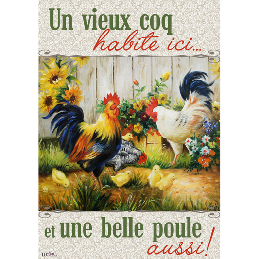 DRAPEAU 28 X 40" - VIEUX COQ BELLE POULE