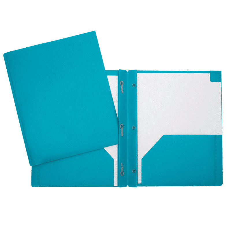 SCOLAIRE PAPETERIE - COUVERTURE POLY 2 POCHETTES & 3 ATTACHES TURQUOISE